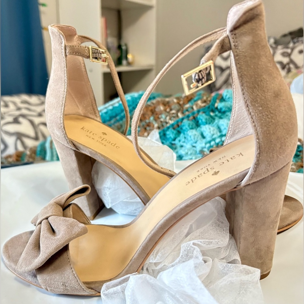 Kate Spade New York Paulette Bow Heels Taupe Suede